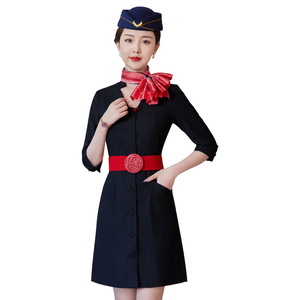 Uniforme da assistente di volo personalizzata con scollo a v abito da <span class=keywords><strong>donna</strong></span> professionale Slim Fit salone di bellezza gioielleria abbigliamento da <span class=keywords><strong>lavoro</strong></span> - Product Image 1