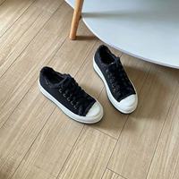 Baskets basses en toile pour femme, style streetwear, à lacets, bout rond, plateforme en coton délavé avec bords effilochés – Meilleures ventes
