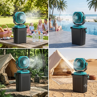Ventilador Portátil de Camping con Batería de 30000mAh, Humidificador con Nebulización de 15000ml, 4 Velocidades, Oscilación Automática de 120 Grados, Control Remoto y Luz