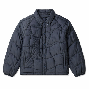 Custom logo Stitched Men's Shirt Quilted Puffer <strong>Jacket</strong> Pointed Collar Press-Stud Front <strong>Padded</strong> <strong>Navy</strong> Bubble Thermal Outerwear Coat - Product Image 2