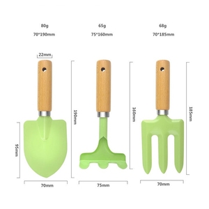 Ensemble de 3 pièces de <span class=keywords><strong>mini</strong></span> outils de jardinage pour enfants de couleur verte avec manche en bois personnalisable - Product Image 3