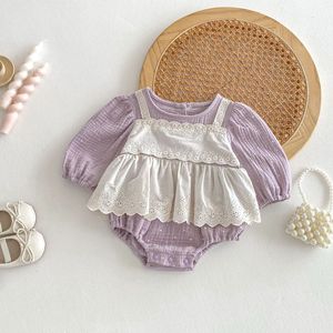 Combinaison décontractée en coton pour bébé fille, printemps, dentelle douce, patchwork, une pièce, respirante, <span class=keywords><strong>anti</strong></span>-<span class=keywords><strong>rides</strong></span>, pour bébé de cent jours, body - Product Image 2