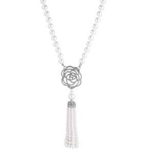 Fashionable Pearl Necklace Rose Pendant Long Sweater Chain High End Alloy Gift Accessory - Product Image 5
