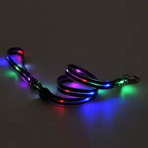 New Design Custom Reflective Nylon Rope Leash USB Chargeable Rubber Dog Leash Led Flashlight Pet Collar Dog Leash