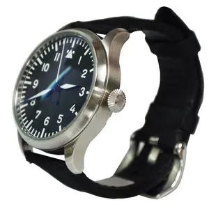 Montre de style allemand pour hommes montre à bracelet en cuir véritable verre saphir bombé super lumineux