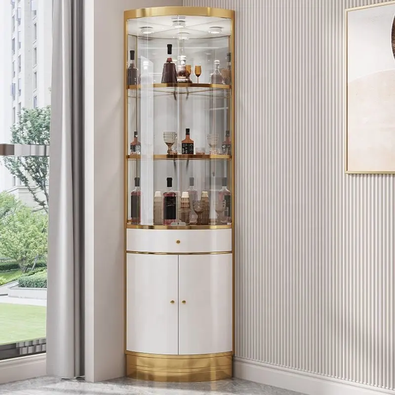 modern gold stainless steel Wine Rack Display Sideboard Cabinet with Glass Opening for living room dining room furniture