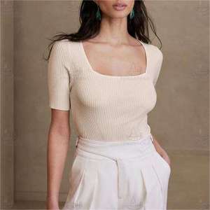 Breigoedfabrikant <span class=keywords><strong>2026</strong></span> op maat gemaakte dames gebreide trui van merinowol en kasjmier met geribbelde breiwerk en vierkante kraag - Product Image 2