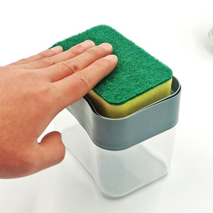 Automatic Soap Dispenser With Scouring Pad Holder Hands Free Kitchen Sink Organizer Plastic Dishwashing Accessory - Product Image 1