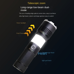 Lampe de poche LED blanche super lumineuse multifonctionnelle pour le camping, zoom télescopique, recharge USB, en alliage d'aluminium, intensité réglable, modèle Treasure - Product Image 4