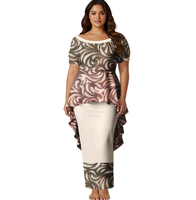 Conjunto de 2 piezas de vestido Puletasi largo para mujer, talla grande, con estampado samoano personalizado y estilo polinesio de dobladillo de cola de golondrina, que incluye top y falda.