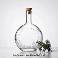 Bouteille à spiritueux sphérique de luxe en verre avec bouchon en liège en bois en forme de boule, carafe à whisky haut de gamme, emballage pour spiritueux
