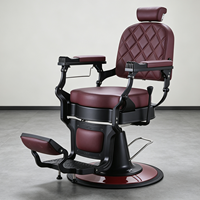 Fauteuil de Barbier de Haute Qualité Style Antique Bordeaux pour Salon, Chaise Inclinable pour Coiffure et Rasage