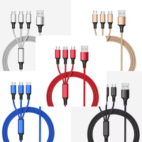 Teléfono caliente Nylon trenzado 6 pies 10 pies 3 en 1 Cable cargador USB OEM/ODM Universal 3 en 1 cables de datos con adaptador de Puerto Micro USB cable
