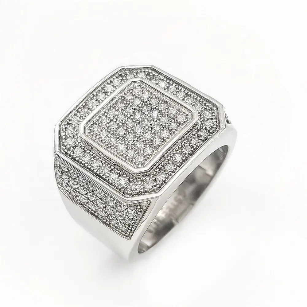 Nhà Máy hiphop đồ trang sức 925 nhẫn bạc Zircon moissanite kim cương Rhodium vàng mạ Iced ra Huggie ngón đeo nhẫn cho nam giới