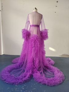 2025 a maniche lunghe a sbuffo indumenti da notte da sposa con volant abito da sera in Tulle abiti <span class=keywords><strong>premaman</strong></span> personalizzati per il servizio fotografico - Product Image 3