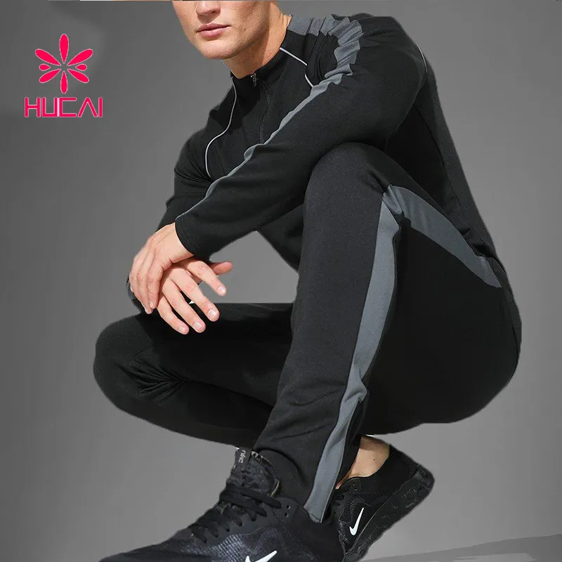 High Quality 2 Piece Set Track Suit Men Two Colors Active Gym Fleece Zip Tracksuit For Men