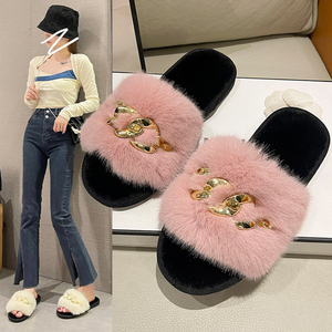 Nuove Pantofole Invernali da Donna, Calde, <span class=keywords><strong>con</strong></span> Punta Aperta, Suola Antiscivolo in TPR, Pantofole da Interno <span class=keywords><strong>con</strong></span> Decorazione a <span class=keywords><strong>Catena</strong></span> Metallica - Product Image 3