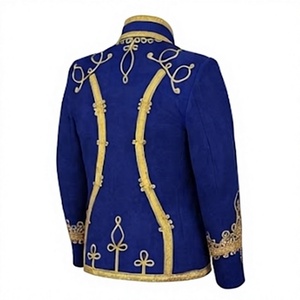 เสื้อแจ็คเก็ตผู้ชายปักลายสีน้ำเงิน ลายตัวอักษรสีทอง แขนเสื้อปกติ ทรงพอดีตัว สไตล์เครื่องแบบ - Product Image 4