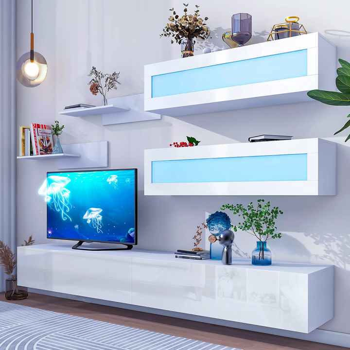 Modern Luxury Floating TV Stand - High Gloss Wall Unit