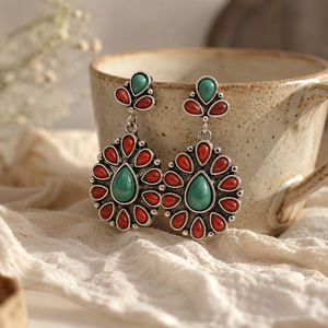Orecchini Pendenti Vintage con Agata Rossa, Turchese e Malachite, Gioielli Boho per Donna - Product Image 6