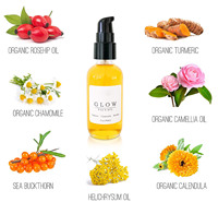 Huile Essentielle Visage Anti-Âge Naturelle & Végane à Marque Blanche au Curcuma, Rose Musquée et Camomille pour Soin de la Peau