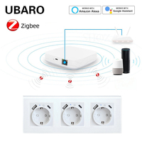Prise intelligente UBARO Zigbee 3 gangues, norme européenne, avec ports de charge rapide USB A+C, panneau en verre trempé, maison intelligente