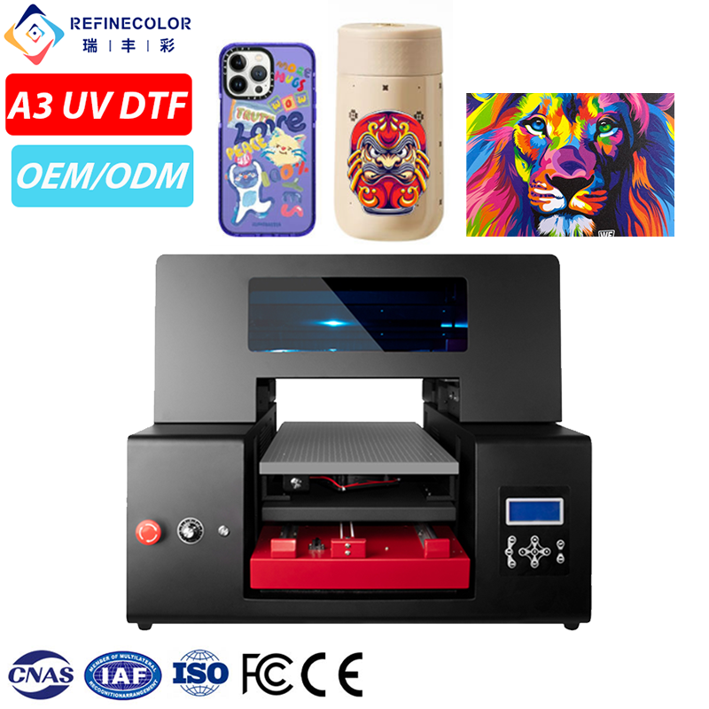 Refinecolor Low Cost A3 UV DTF Printer Flatbed Stickers Printing Machine For Phone Case Tumbler Business Card Golf Balls Acrylic