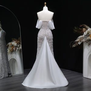 Gaun Malam Sharon Said SS622 Model Mermaid Warna Ivory Elegan, Off Shoulder, Mewah Berhias Manik-Manik, Gaun Pesta <span class=keywords><strong>Prom</strong></span> Arab untuk Wanita, Tidak Tersedia Stok - Product Image 6