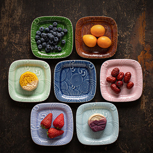 Assiette à fruits rectangulaire en céramique chinoise, assiette à thé et à en-cas en porcelaine d'inspiration zen, vaisselle de style simple - Product Image 3