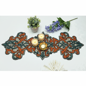 Antique perlé écologique personnalisable Polyester tissu motif végétal haute qualité à la main chemin de table broderie de perles de rocaille - Product Image 1