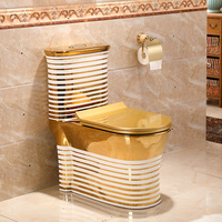 Cuvette de toilette au sol de luxe articles sanitaires ensembles de toilette monobloc salle de bain d'hôtel utilisation toilettes en céramique rondes dorées