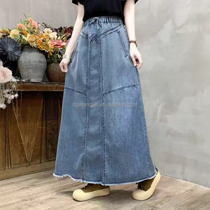 <span class=keywords><strong>Jupe</strong></span> <span class=keywords><strong>en</strong></span> <span class=keywords><strong>jean</strong></span> tissée taille haute pour femme, style décontracté, couleur unie, motif denim - Product Image 5
