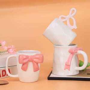 Taza de Cerámica Redeco Kawaii con Lazo Rosa, Tazas de Café Lindas con Asa <span class=keywords><strong>para</strong></span> Niñas, Regalo de <span class=keywords><strong>San</strong></span> Valentín, Decoración <span class=keywords><strong>para</strong></span> el Hogar - Product Image 1