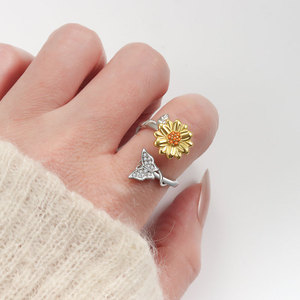 Rotating Flower Open <b>Rings</b> Butterfly Micro Insert Zircon Copper Gold Plated Designer <b>Stress</b> Relief Jewelry For Women - Product Image 3