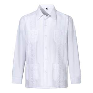 Camisa <span class=keywords><strong>Guayabera</strong></span> Casual de Algodón a Rayas para <span class=keywords><strong>Hombre</strong></span>, Manga Larga, Cuatro Bolsillos, Antiarrugas y Duradera - Product Image 5