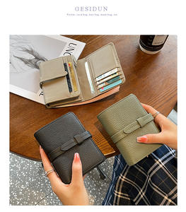 Portefeuille court pliable pour femme en cuir pleine fleur, multifonctionnel, avec cordon de serrage, grande capacité - Product Image 4