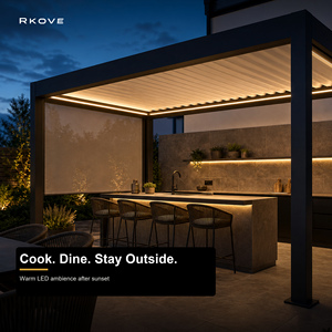 Pérgola de Aluminio RKOVE con Techo de Láminas Retráctiles, Toldo Moderno para Exteriores, Ideal para Área de Cocina en el Patio Trasero - Product Image 3