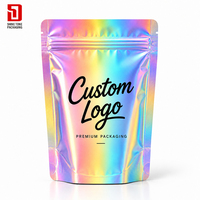 Sachet refermable personnalisé avec logo laser, en film holographique Mylar, pour bonbons, noix et snacks