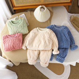 Crianças Outono Inverno Respirável Flanela Fleece-Forrado Pijama Espessado Conjunto para Meninos Meninas Two-Piece Warm <span class=keywords><strong>Kids</strong></span> Clothing - Product Image 1