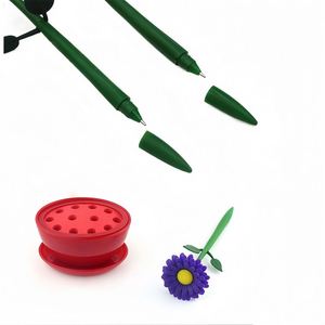 Stylo à bille créatif et amusant en plastique souple en forme de fleur avec pot, mignon, pour décorer le bureau, idéal pour l'école, avec logo personnalisé, cadeau pour enfants - Product Image 4