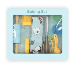 Ustensiles de cuisson pour enfants, ensemble d'outils de cuisson avec tablier, spatule, brosse, fouet, moules à gâteaux, rouleau à pâtisserie, tasse en Silicone, cuillère à mesurer