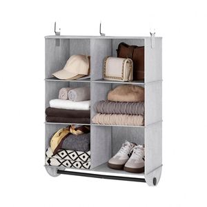 StorageWorks Modern 6-Tier Collapsible Non-Woven Fabric Metal Rod Closet Organizer <b>Shelves</b> for Bag Bedroom Kids Dorm RV Camper - Product Image 1