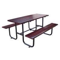 Table de pique-nique à lattes de bois en plastique recyclé commerciale publique extérieure personnalisée avec banc table à manger commune pour jardin patio table basse
