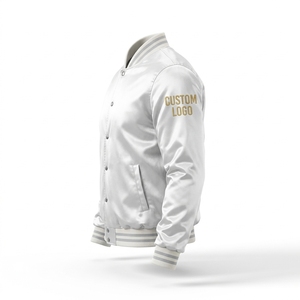 Chaqueta Varsity Amarilla de Satén con Logotipo Personalizado, Chaqueta Bomber Deportiva con Botones a Presión y Cuello a Rayas Bordado para Hombre - Product Image 4