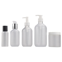Botella Transparente Esmerilada para Loción Cosmética de 100ml y 500ml, Dispensador de Plástico con Bomba, Acabado Serigrafiado y Estampado en Oro para Empaque