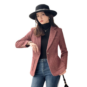 Women's Woolen Plaid Blazer Long Sleeve Professional Jacket Formal Workwear General Purpose Type - Product Image 3