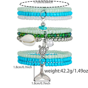 Retro Ethnic Style <b>Stacked</b> Beaded <b>Bracelet</b> Set Glass Seed Bead Alloy Pendant Jewelry Wholesale Yiwu Origin - Product Image 4