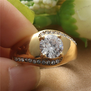 Fashionable Gold Wedding <b>Ring</b> Round Brilliant Cut Diamond Women's Jewelry Birthday Gift <b>Couple</b> <b>Rings</b> 211001 - Product Image 3