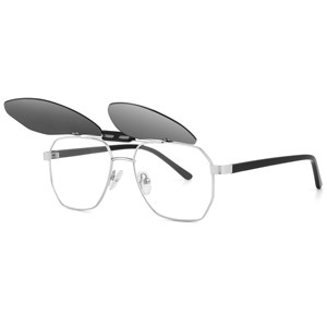 Unisex Rectangle Metal Frame <b>Clip</b>-on Sunglasses <b>Mirror</b> Lenses UV400 Protection Full Rim Adult Sun Protection Style - Product Image 6