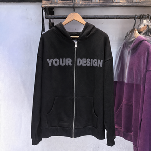 Sudaderas con Capucha Personalizadas de Algodón para Hombre, Negras, Extra Grandes, con Cierre Completo, Diseño Gráfico, 100% Algodón, Estampado Puff, Dos Bolsillos, Venta al Por Mayor - Product Image 3